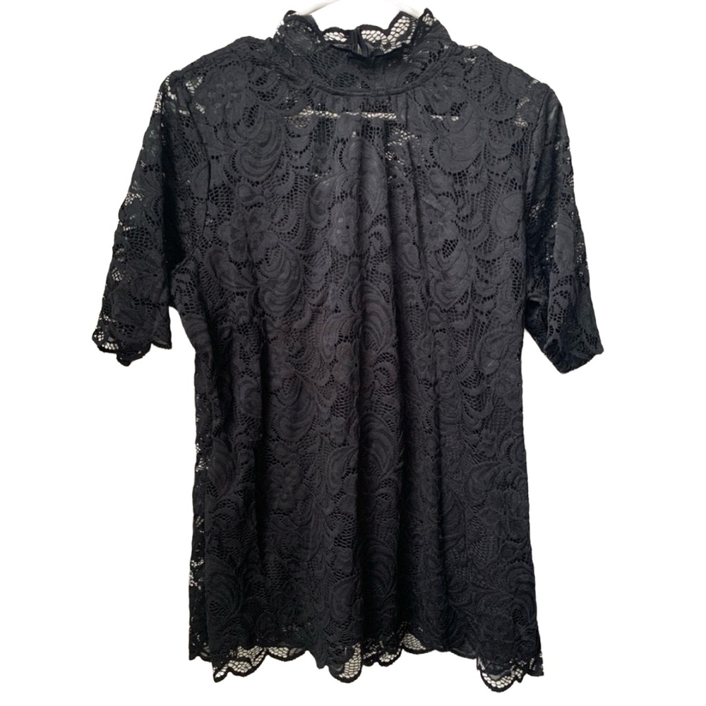 QVC Women’s Black Nylon Spandex Black Lace over Built-in Black Tank Top